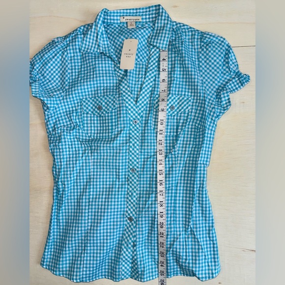 VTG F21 Twenty one Short Sleeve Gingham Button Down Shirt - Large - 100% Cotton - Picture 8 of 8